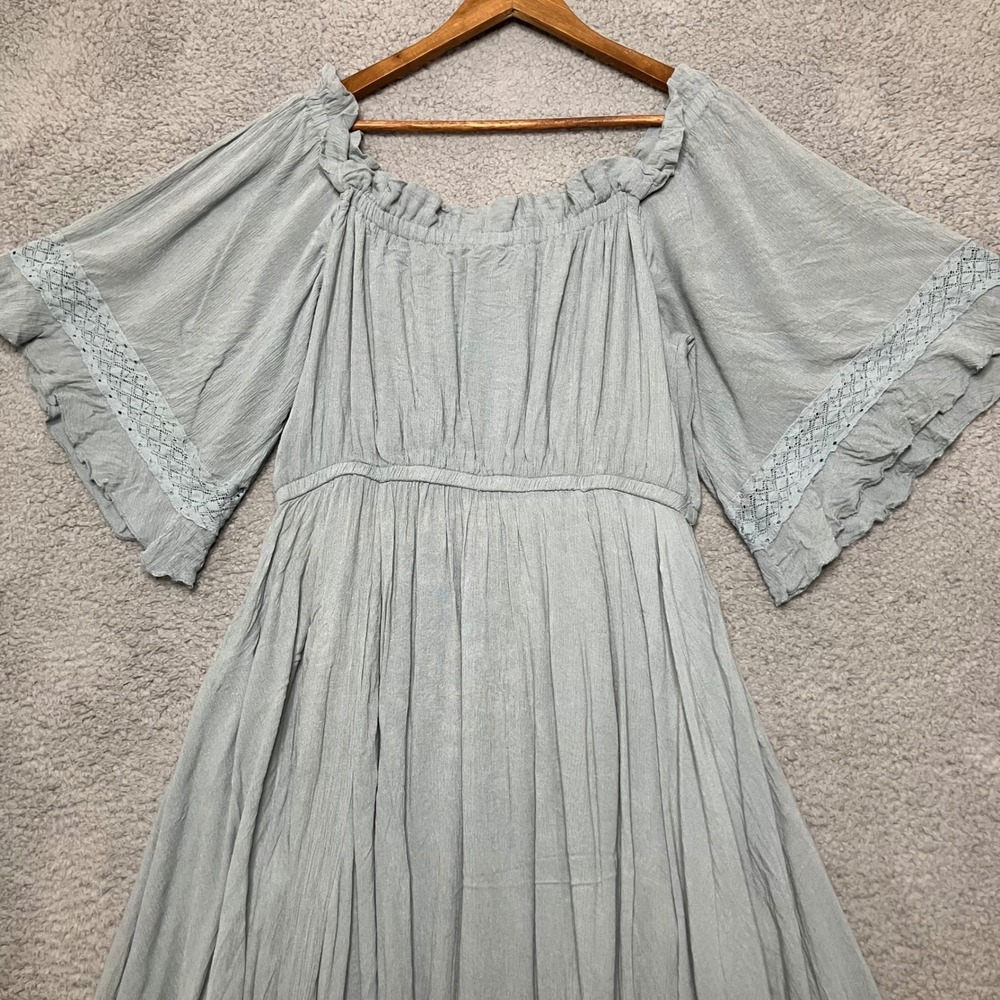 Free People Midi Dress Women Sz L Lace Off Shoulder Ruffles Ren Faire Ethereal - Picture 11 of 12